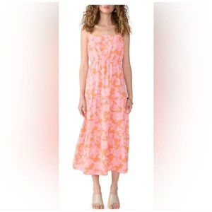 Sanctuary Social Standard‎ XL Pink Orange Floral Graphic Print Smocked Back Maxi